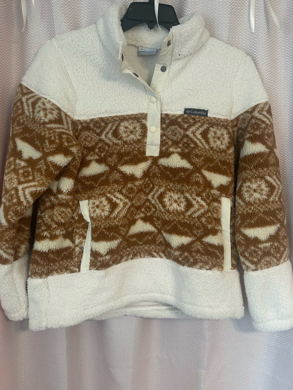 Columbia Cream and Brown Patterned Sherpa Pullover